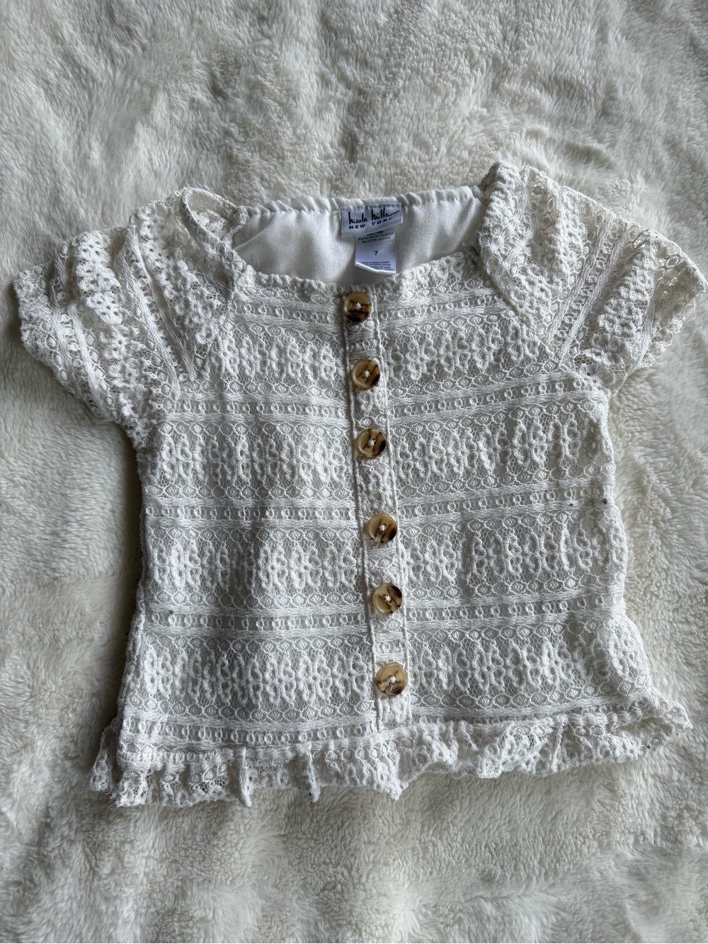 Knit Crochet Button-Front Kids Top - White